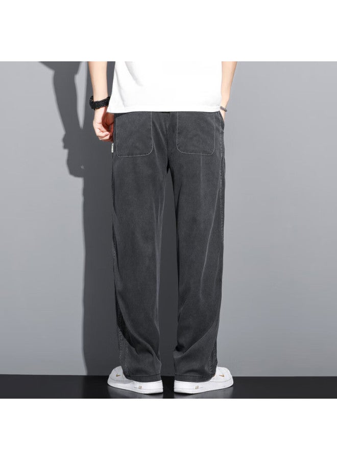 Maybeyond Lyocell Jeans For Men, Autumn And Winter Loose Wide-leg Casual Straight Pants, Tencel Men's Trousers Ma13 Black 5XL - Image 3
