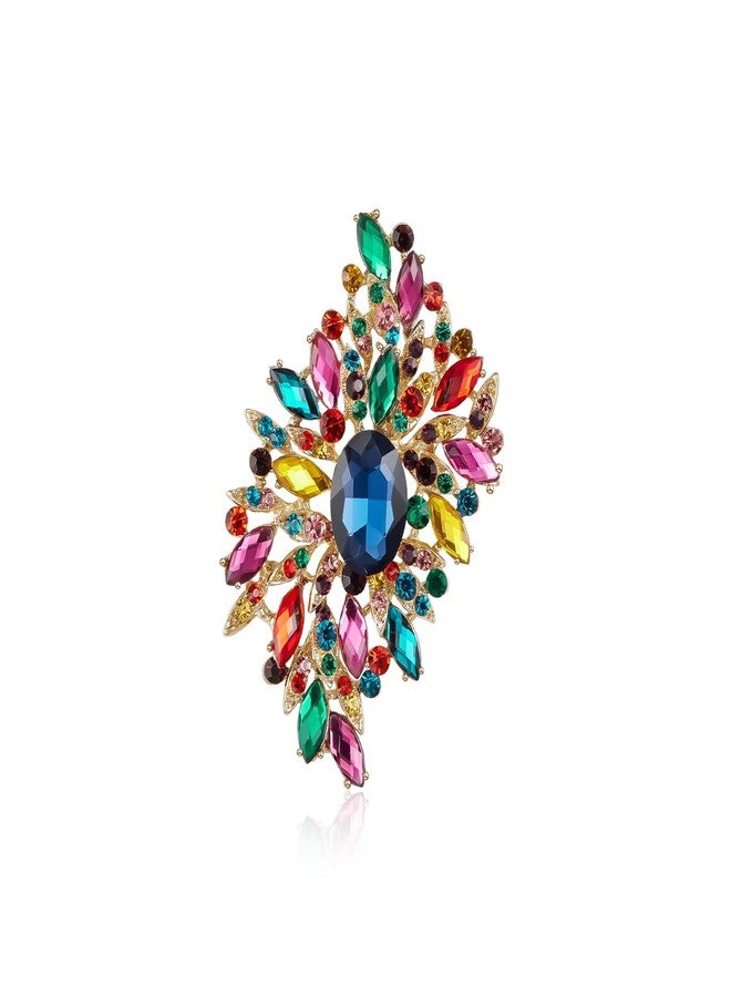 YOQUCOL Vintage Colorful Austrian Crystal Rhinestone Big Brooch Pin Large Flower Shape Brooch Lapel Pin for Women - Image 1