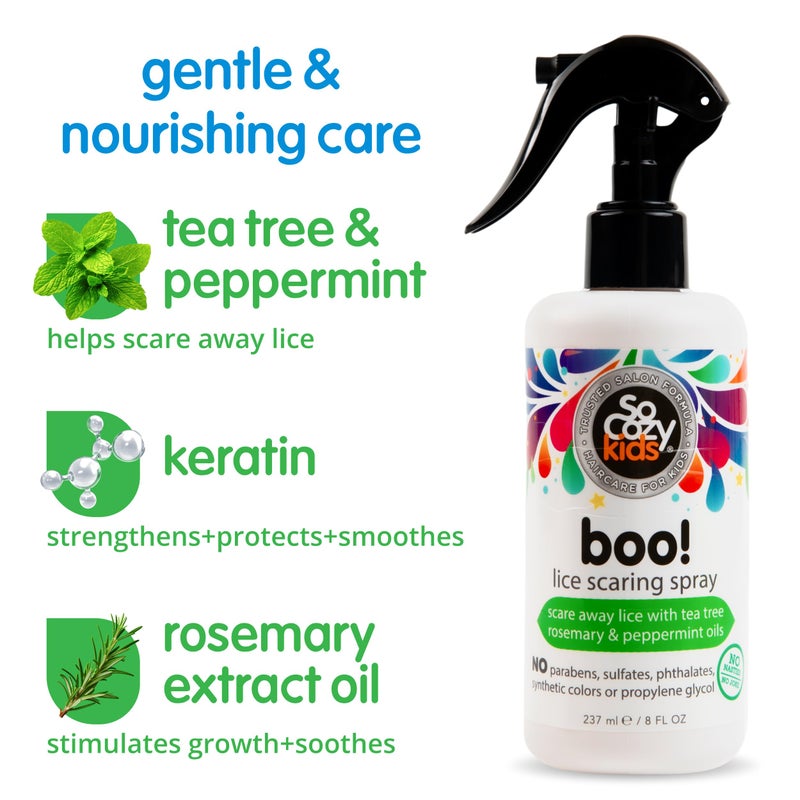 SO COZY SoCozy Boo Lice Scaring Spray For Kids Hair, Effective Lice Treatment (8 Fl Oz) Clinically Proven to Repel Lice, Conditioning Spray with Tea Tree Oil, Rosemary Oil & Keratin, Paraben & Sulfate Free - Image 4