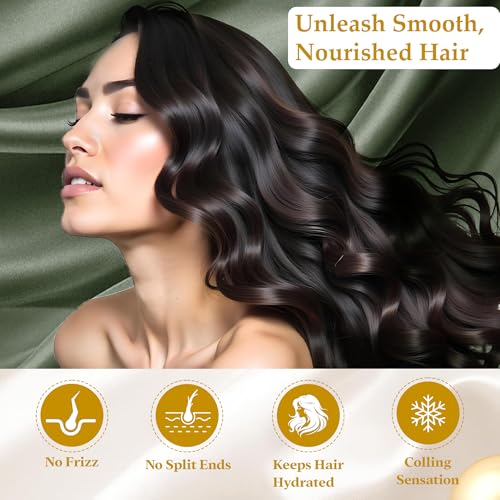 LINENWALAS Silk Pillowcases for Hair and Skin, Mulberry Satin Silk Pillow Cases Standard Size, Anti Acne Cooling Bed Pillow Cover, Breathable, Soft Pillowcase Gift for Women, Men (17x27 Inches, Green) - Image 3