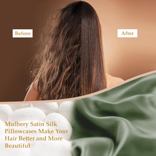 LINENWALAS Silk Pillowcases for Hair and Skin, Mulberry Satin Silk Pillow Cases Standard Size, Anti Acne Cooling Bed Pillow Cover, Breathable, Soft Pillowcase Gift for Women, Men (17x27 Inches, Green) - Image 4