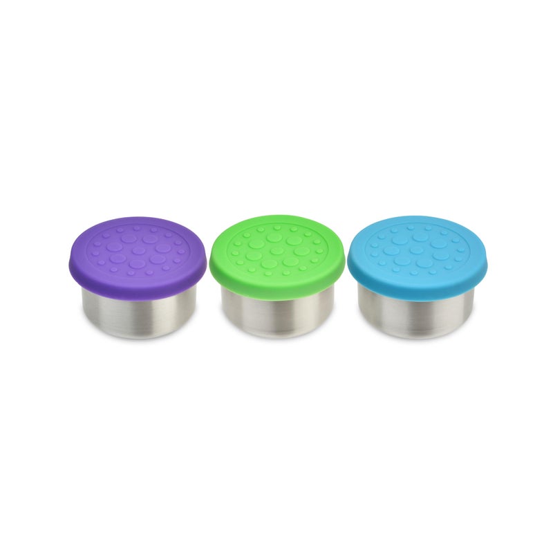 LunchBots Tiny Dips Condiment Containers  Set of 3  Perfect Portion Cups  Spill Proof Lunch Box Sauce Container with Lid  Food Grade Stainless Steel  15oz  Dishwasher Safe  Assorted Lids - Image 1