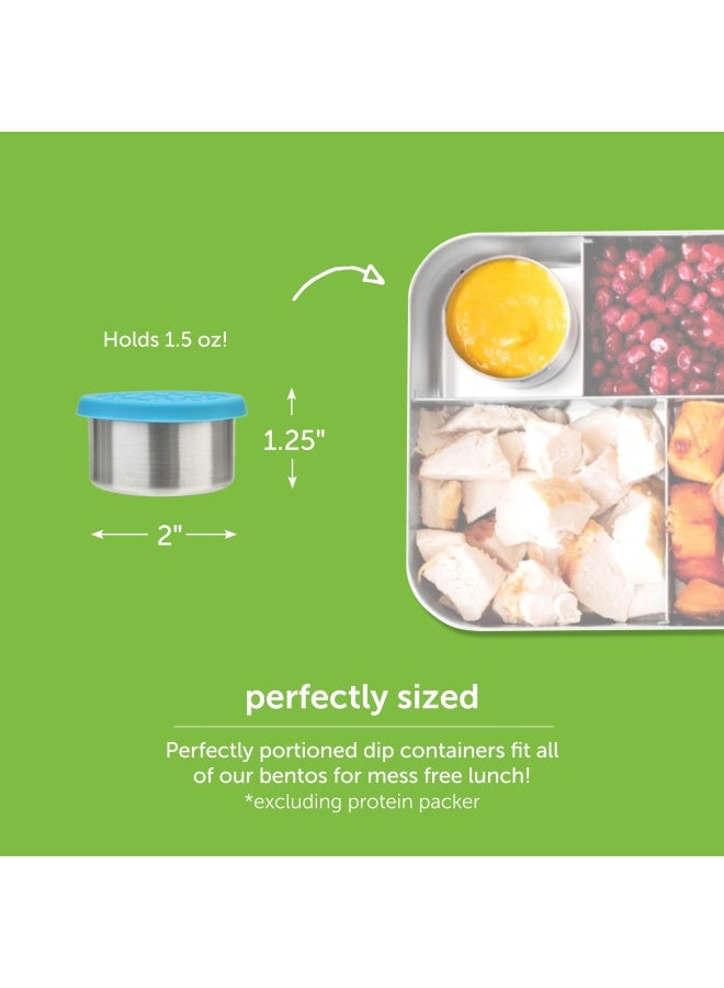 LunchBots Tiny Dips Condiment Containers  Set of 3  Perfect Portion Cups  Spill Proof Lunch Box Sauce Container with Lid  Food Grade Stainless Steel  15oz  Dishwasher Safe  Assorted Lids - Image 2