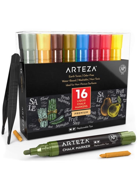 Pastel Liquid Chalk Markers Set Of 16 With 16 Replaceable Chisel Tips Tweezers Labels Stencils - Erasable Water-Based Pens Ideal For Chalkboards Glass Windows And More