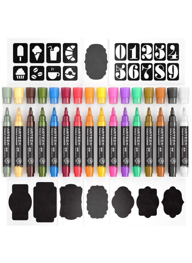 ARTEZA - Pastel Liquid Chalk Markers Set Of 16 With 16 Replaceable Chisel Tips Tweezers Labels Stencils - Erasable Water-Based Pens Ideal For Chalkboards Glass Windows And More - Image 1
