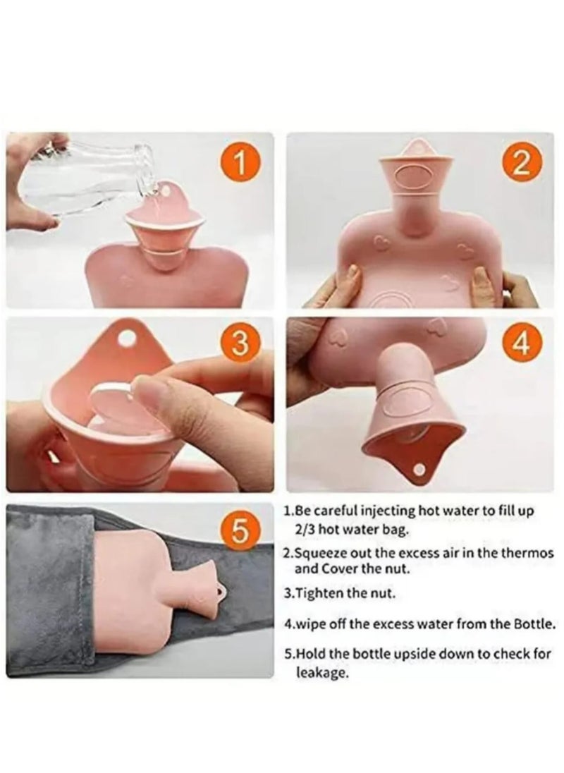 بريث - قربة ماء بتصميم قطة , ثلاثي بغطاء قماش مخملي مع حزام خصر للعلاج بالحرارة والبرد لتخفيف الألم في الظهر والرقبة وآلام الدورة الشهرية. - Image 1
