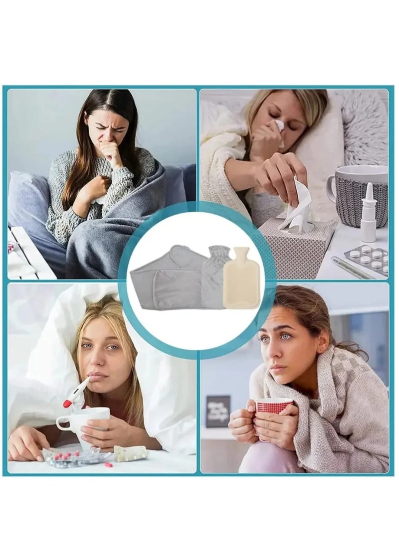 بريث - قربة ماء بتصميم قطة , ثلاثي بغطاء قماش مخملي مع حزام خصر للعلاج بالحرارة والبرد لتخفيف الألم في الظهر والرقبة وآلام الدورة الشهرية. - Image 1