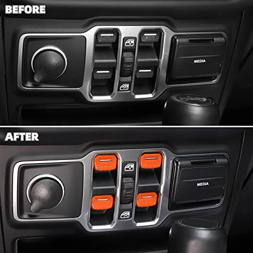 SQQP Window Switch Button Cover Trim Interior Accessories Fit for 2018-2025 Jeep Wrangler JL JLU & Gladiator JT(Orange) - Image 2