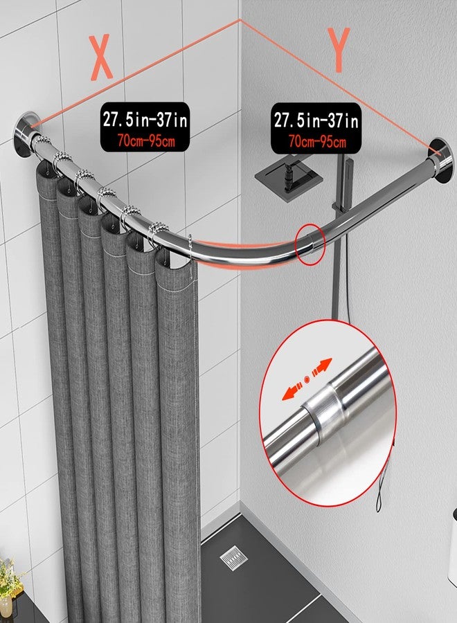 Riyidecor Corner Curved Shower Curtain Rod (29.5-37.4" x 29.5-37.4"), Stretchable L Shaped Adjustable Shower Curtain Rod, Drill-free Installation, No Drill for Bathroom, Bathtub, Clothing Store - Image 2