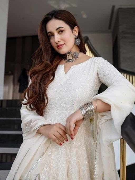 Royal Export Women's Paisley Embroidered Cotton Kurta Set | sharara Set for Women |Anarkali Chikankari Gown with Dupatta | Dresses for Girls,White - Image 4