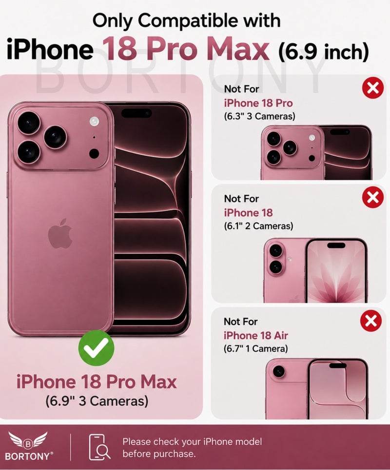 بورتوني جراب iPhone 18 Pro Max فائق النحافة ومغناطيسي بلمسة مطفية، يتميز بتصميم نحيف وصلب وحماية للكاميرا، مخصص لهاتف iPhone 18 Pro Max (مقاس 6.9 بوصة). - Image 2