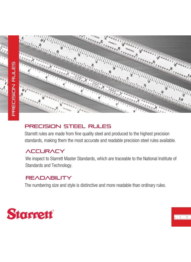 Starrett Starrett Spring Tempered Steel Rule with Satin Chrome Finish Millimeter and Inch Graduations  534 Length 36 Graduation Type 12mm Thickness  C636ME150  - Image 3