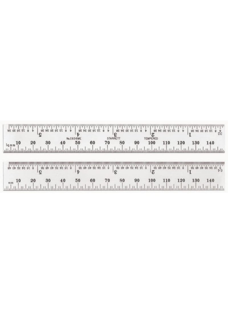 Starrett Starrett Spring Tempered Steel Rule with Satin Chrome Finish Millimeter and Inch Graduations  534 Length 36 Graduation Type 12mm Thickness  C636ME150  - Image 1