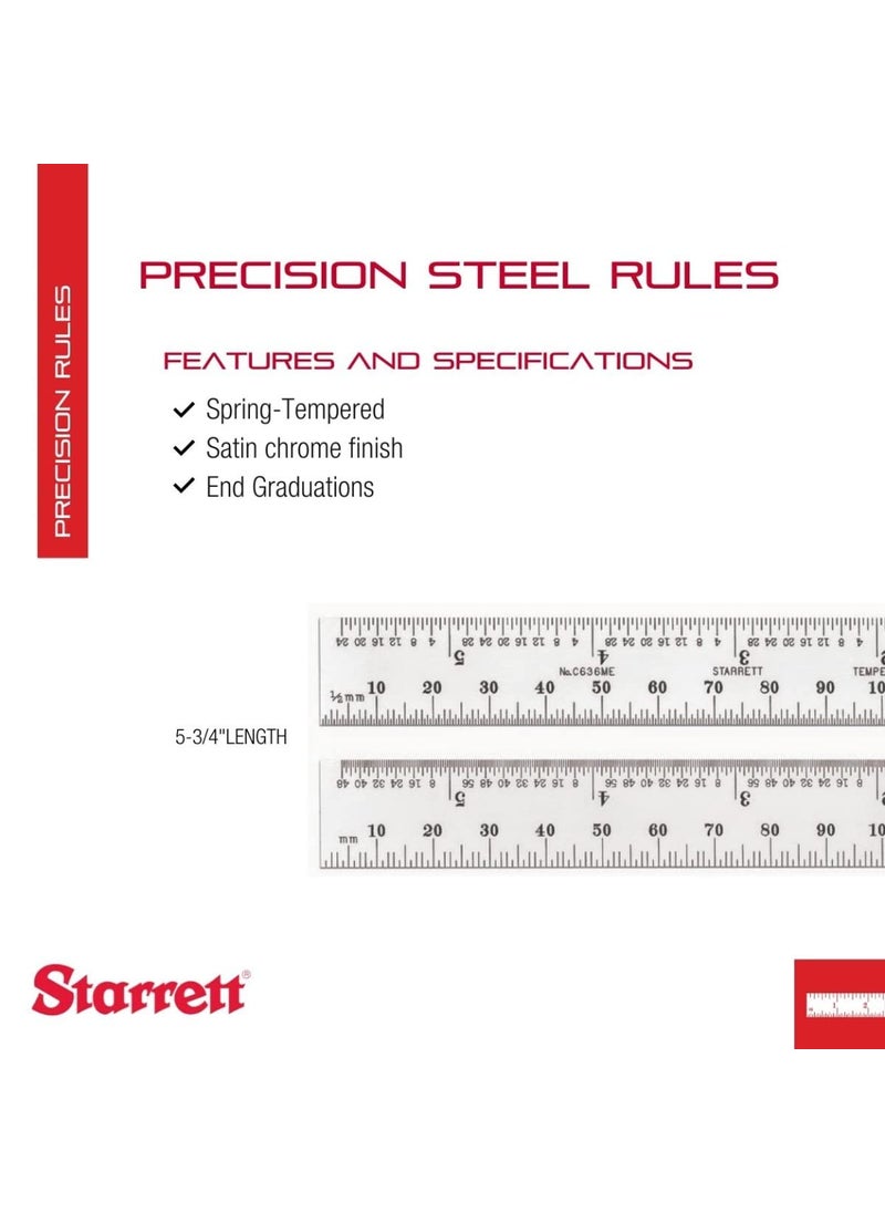 Starrett Starrett Spring Tempered Steel Rule with Satin Chrome Finish Millimeter and Inch Graduations  534 Length 36 Graduation Type 12mm Thickness  C636ME150  - Image 2