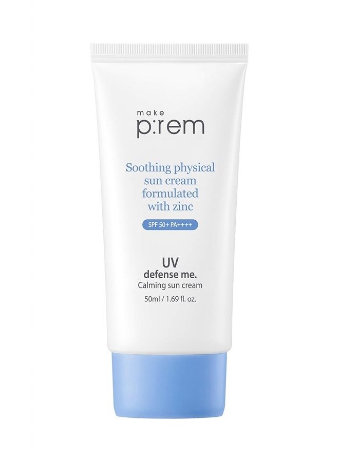 make prem UV Defense me. Calming Sunscreen, SPF 50+ PA++++ VEGAN Reef-safe Mineral Facial Sunblock, Non-Nano Zinc Oxide Hydrating Calming Korean Face & Body Sunscreen for Sensitive Skin and All Skin T