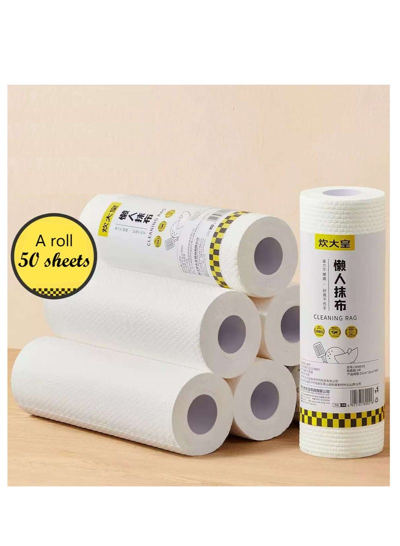 Wet and dry lazy rags can be used repeatedly, 50 pieces per roll, single size: 25*25cm white  - Image 1