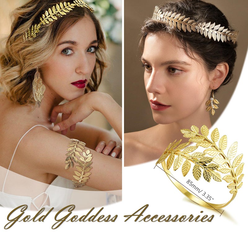 EIELO 16Pcs Greek Goddess Costume Accessories Set for Women Golden Laurel Leaf Crown Upper Arm Cuff Coil Bracelet Hair Headpiece Artificial Leaf Drop Earrings Necklace Toga Waist Belt Accessories Set - Image 5