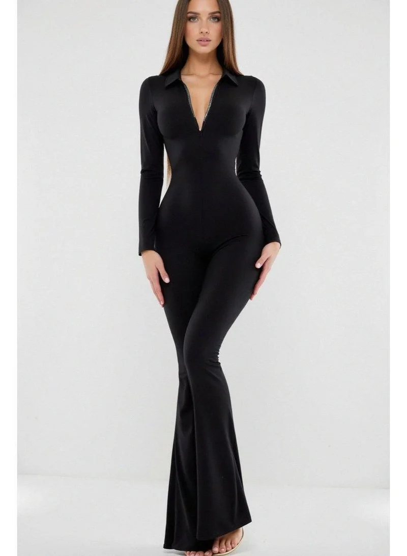 Bona Fide Chika Bomb Black Rib Chika Bomb Rib Ribbed Long Sleeve Gym Jumpsuit for Women for Women | Best Price UAE