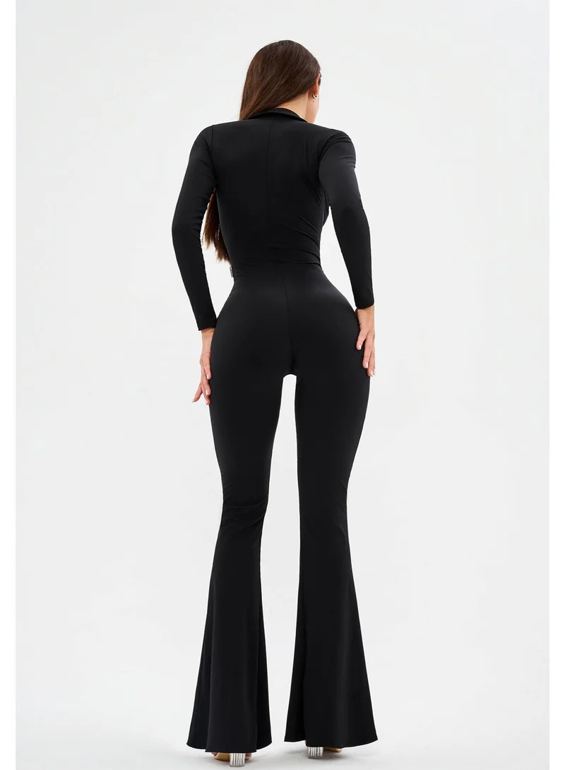 Bona Fide Chika Bomb Black Rib Chika Bomb Rib Ribbed Long Sleeve Gym Jumpsuit for Women for Women | Best Price UAE