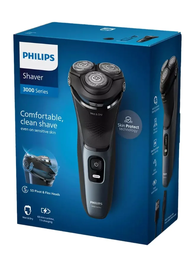 فيليبس ماكينة الحلاقة S3144/00 من Philips | للاستخدام الرطب والجاف | حلاقة 
ناعمة ومريحة بتقنية SkinProtect | رؤوس مرنة خماسية الأبعاد Pivot & Flex، شفرات PowerCut لنتائج متساوية| 60 دقيقة من الاستخدام اللاسلكي، مع أداة تشذيب منبثقة للسوالف
