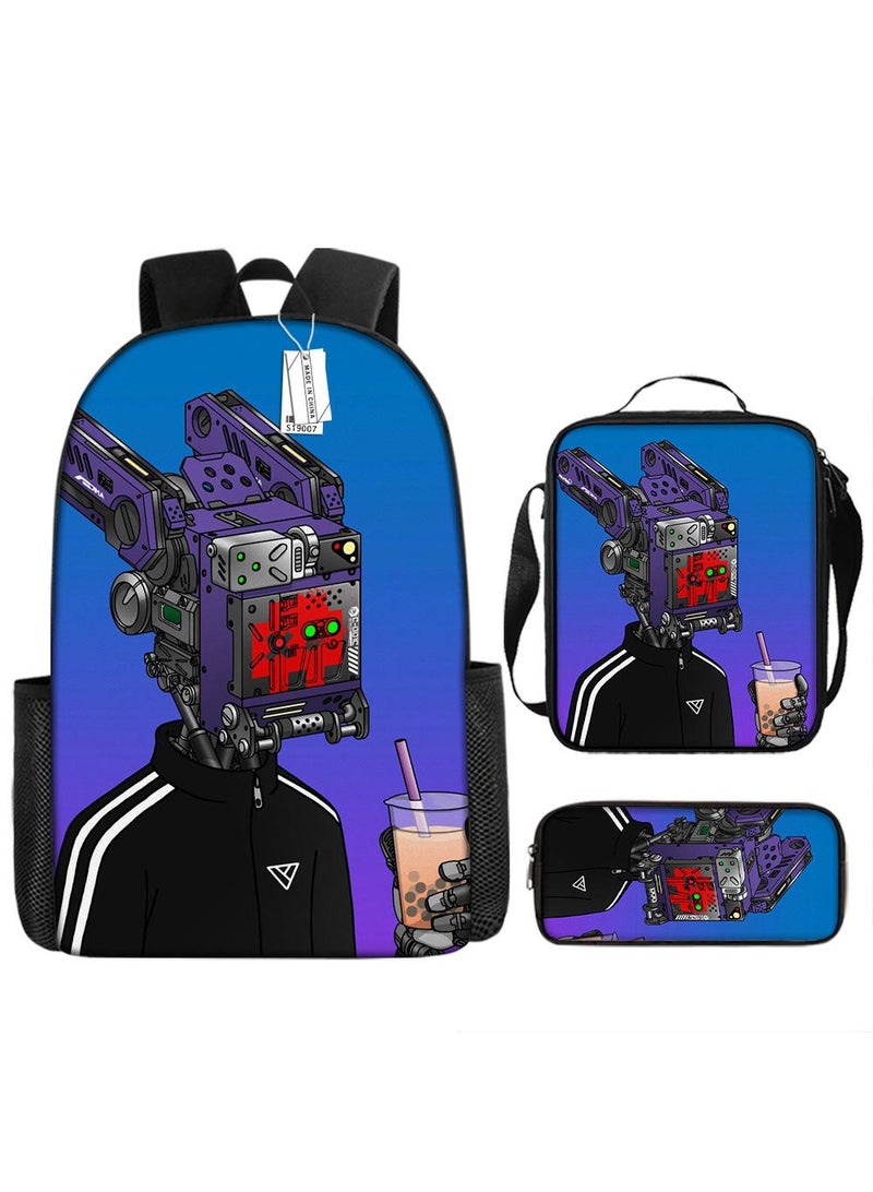 3 Pcs Skibidi Toilet  School Bag Satchel Pencil Case Animated Game Skibidi Toilet Man Gifts For Kids TV Man Toilet Man Titan Man - Image 1