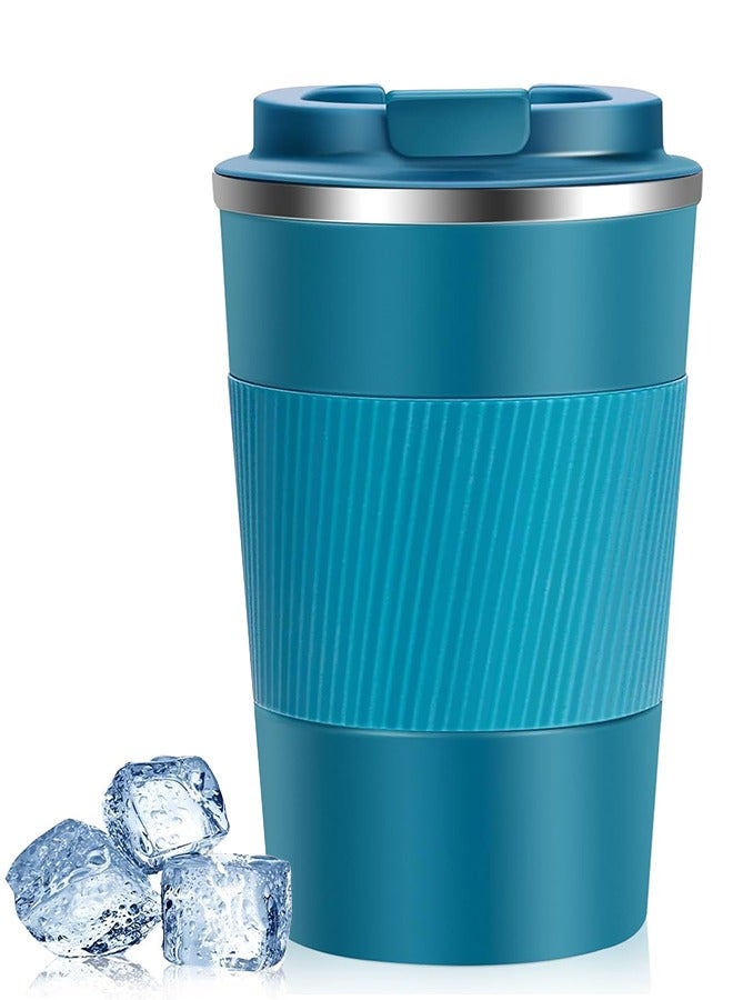 ROEIEIS Travel Mugs, Insulated Coffee Cup with Leakproof Lid - Reusable Coffee Cups Travel - Car Coffee Cup - Stainless Steel Coffee Mug for Hot and Cold Coffee Water and Tea (Blue, 380 ml) - Image 1