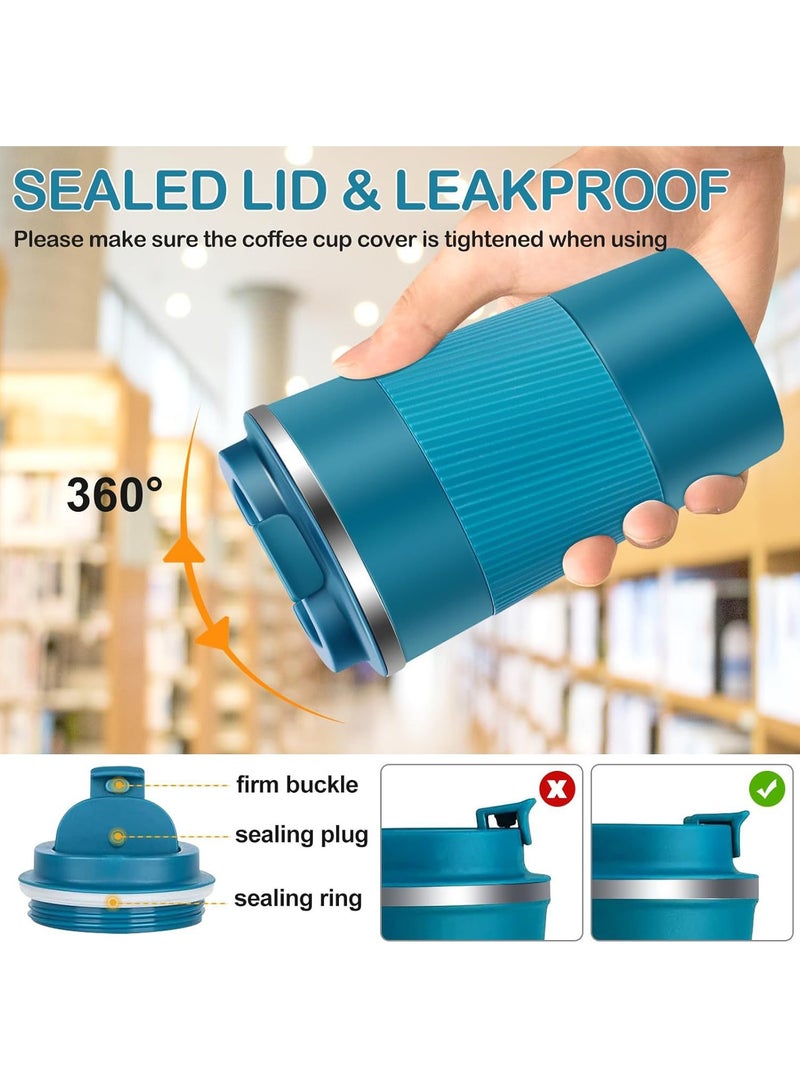 ROEIEIS Travel Mugs, Insulated Coffee Cup with Leakproof Lid - Reusable Coffee Cups Travel - Car Coffee Cup - Stainless Steel Coffee Mug for Hot and Cold Coffee Water and Tea (Blue, 380 ml) - Image 3