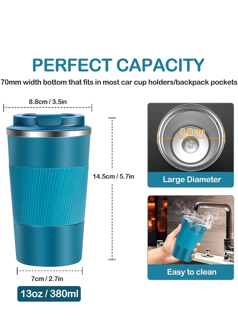 ROEIEIS Travel Mugs, Insulated Coffee Cup with Leakproof Lid - Reusable Coffee Cups Travel - Car Coffee Cup - Stainless Steel Coffee Mug for Hot and Cold Coffee Water and Tea (Blue, 380 ml) - Image 4