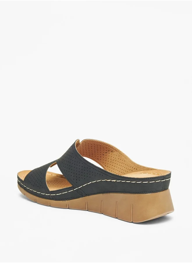 لو كونفورت Textured Slip-On Sandals with Wedge Heels