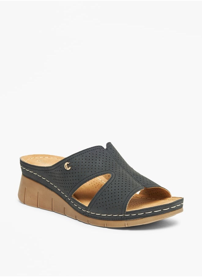 Le Confort Textured Slip-On Sandals with Wedge Heels  - Image 1