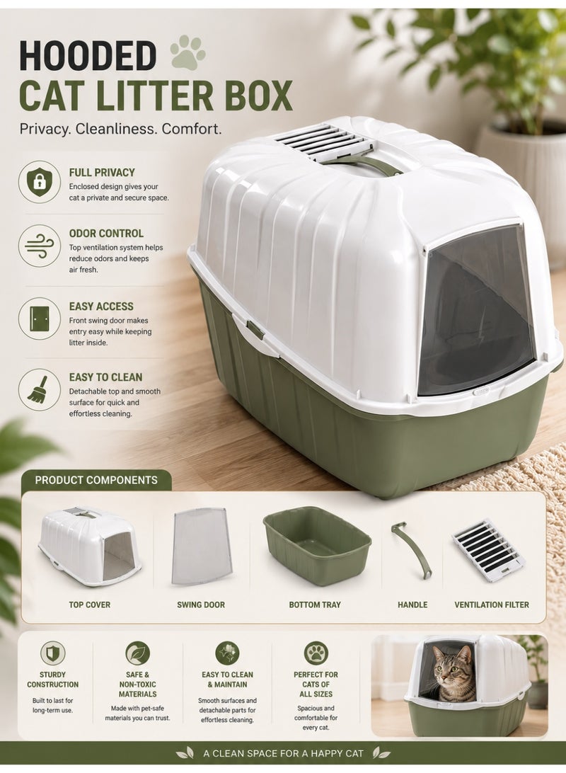Hooded Cat Litter Box with Swing Door – Enclosed Cat Toilet with Ventilation Filter – Large Covered Cat Litter Tray for Odor Control, Privacy & Easy Cleaning – Suitable for Cats of All Sizes