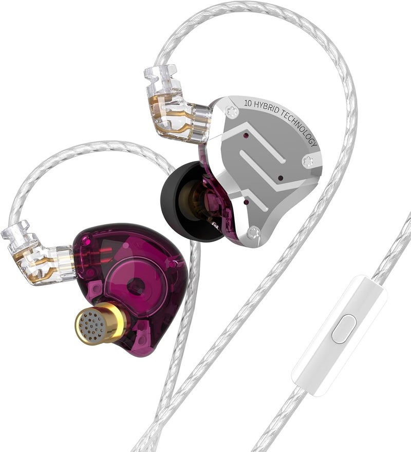 Kinboofi سماعات أذن KZ ZS10 Pro، شاشة داخل الأذن من KZ IEM سماعة عالية الدقة مع 5 مشغلات 4BA 1DD مع كابل قابل للفصل 0.75 مم ثنائي السن للمغني والموسيقي وعازف الدرامز (أرجواني مع ميكروفون) - Image 1