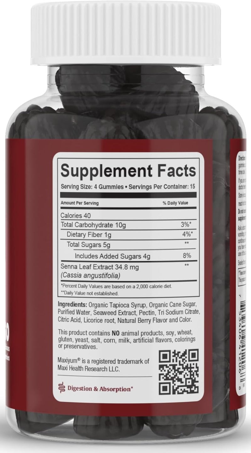 Maxi Health جيلي ملين طبيعي من ماكسي هيلث للبالغين والأطفال غير معدّل وراثيًا ونباتي مع مستخلص السنا 60 حبة بنكهة التوت - Image 2