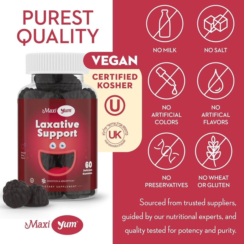 Maxi Health جيلي ملين طبيعي من ماكسي هيلث للبالغين والأطفال غير معدّل وراثيًا ونباتي مع مستخلص السنا 60 حبة بنكهة التوت - Image 5