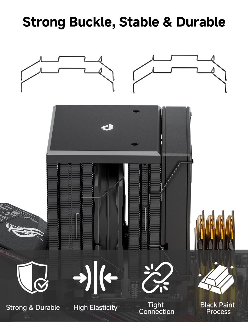 upHere Universal 120mm CPU Fan Mounting Clips Kit - Stainless Steel Wire Buckle for Tower,Tool-Free Snap-On Installation,Black,2 Sizes (8 Clips Total) - Image 5