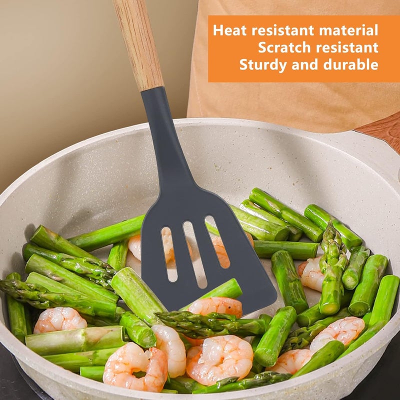 Windfromort Kitchen Utensils Silicone Wood Set 12 PCS Kitchen Accessory Set BPAFree Nonstick AntiScratch and Heat Resistant NonStick Kitchen Tool for LadleSpatulaPasta Spoon - Image 2