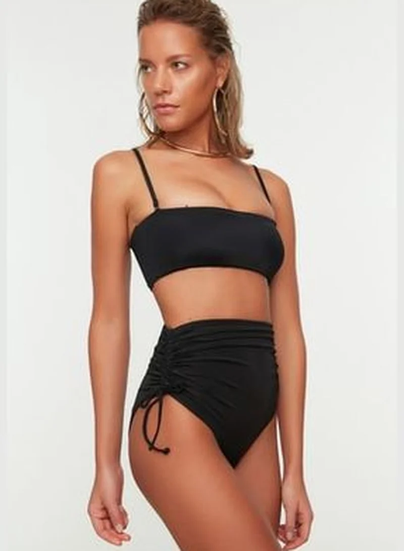 trendyol Black Tunnelled High Waist Bikini Bottoms TBESS21BA0342