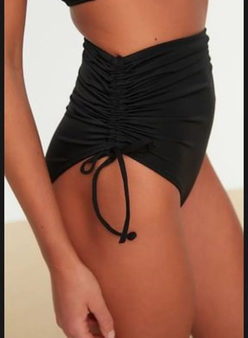 trendyol Black Tunnelled High Waist Bikini Bottoms TBESS21BA0342