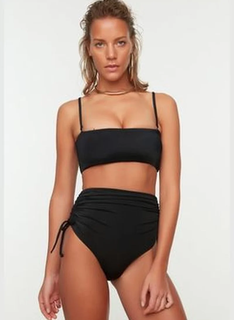 trendyol Black Tunnelled High Waist Bikini Bottoms TBESS21BA0342