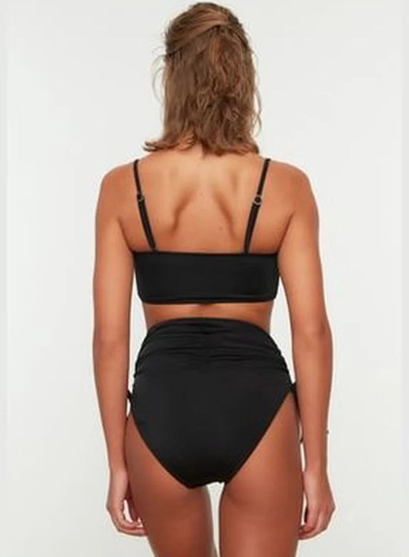 trendyol Black Tunnelled High Waist Bikini Bottoms TBESS21BA0342
