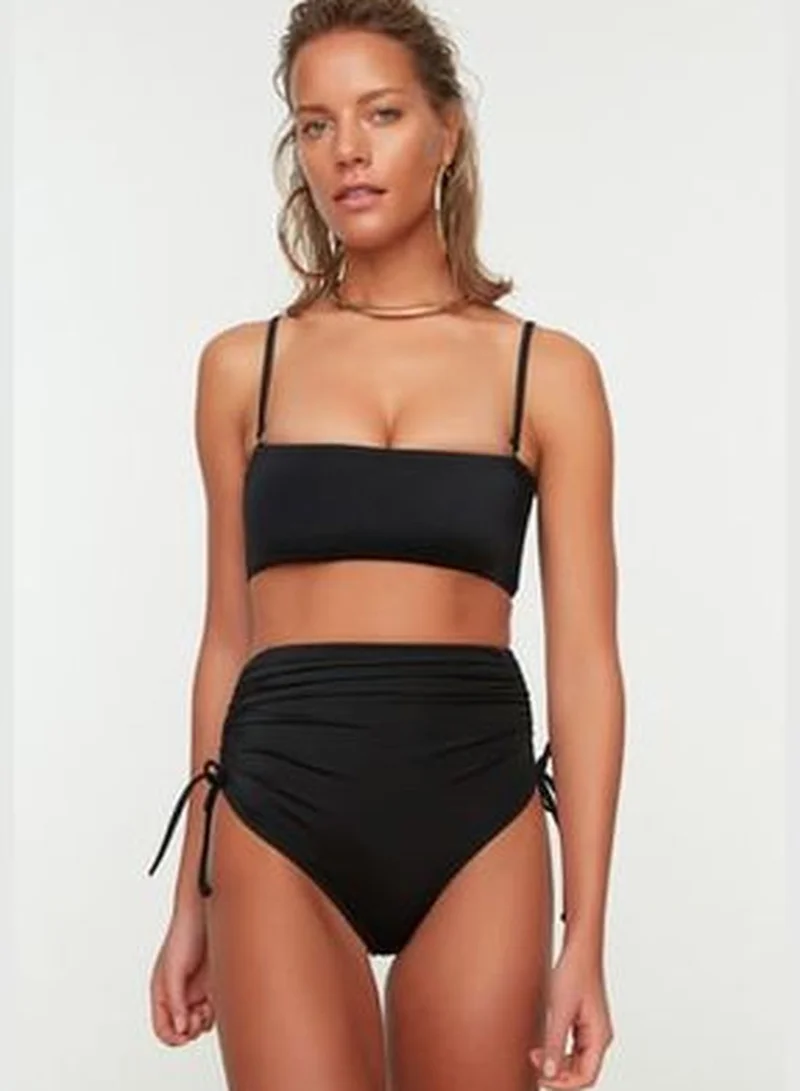 trendyol Black Tunnelled High Waist Bikini Bottoms TBESS21BA0342