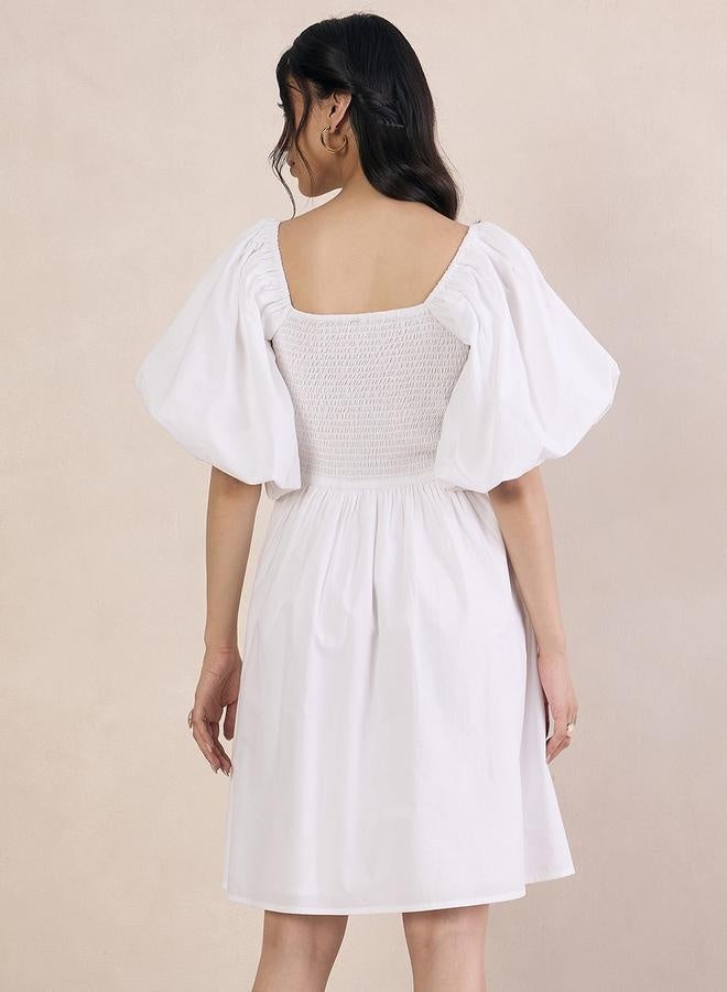 Femmella Puff Sleeve Square Neck Mini Dress with Smocked Detail - Image 4