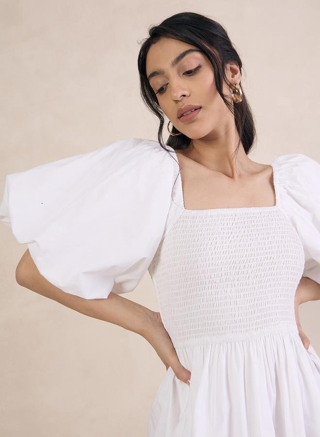 Femmella Puff Sleeve Square Neck Mini Dress with Smocked Detail - Image 3