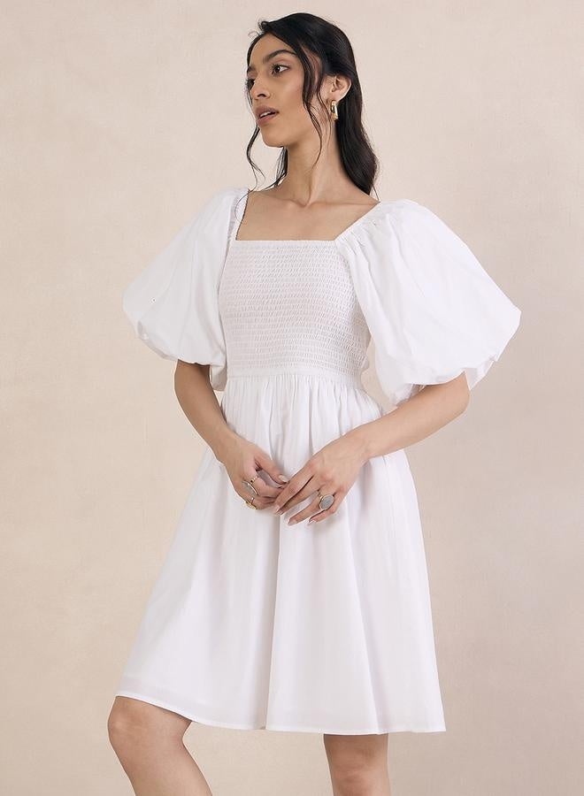 Femmella Puff Sleeve Square Neck Mini Dress with Smocked Detail - Image 2