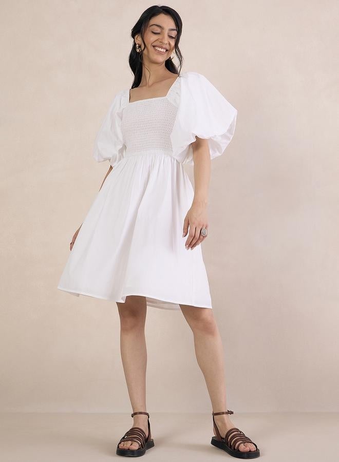 Femmella Puff Sleeve Square Neck Mini Dress with Smocked Detail - Image 5