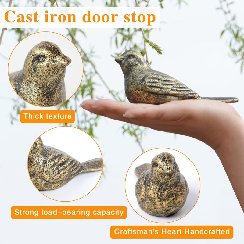 Notakia Cast Iron Bird Heavy Duty Door Stopper - Avoid Drilling Holes with Handle Metal Antique Decorative Vintage Rustic Door Stopper for Office, Homeï¼Œ Bedroom and Exterior Doors (2Pcs Bronze Birds) - Image 3