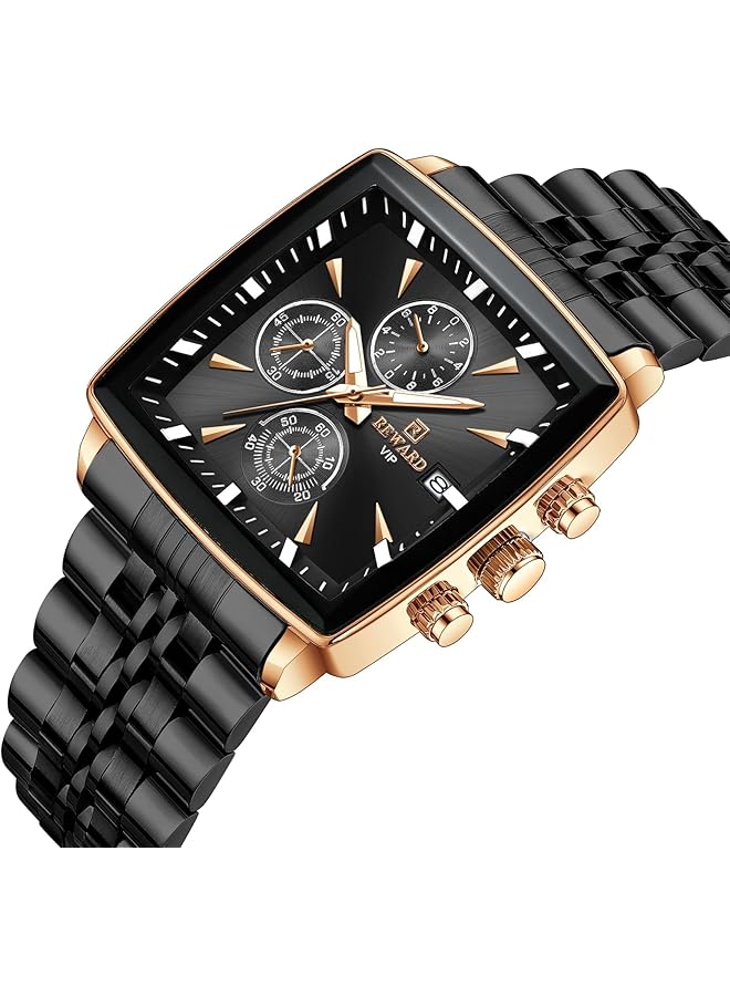 KASTWAVE Square Mens Wrist Watches Luxury Fashion Analog Quartz Watch Classic Big Face Chronograph Waterproof Luminous Date Stainless Business Watches For Men - Image 2