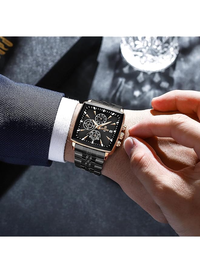 KASTWAVE Square Mens Wrist Watches Luxury Fashion Analog Quartz Watch Classic Big Face Chronograph Waterproof Luminous Date Stainless Business Watches For Men - Image 3