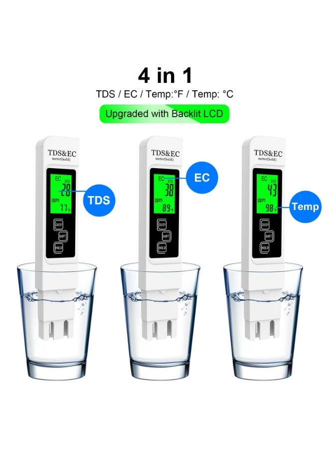 4-in-1 Digital TDS Meter – Instant Water Tester for TDS, EC, Temperature (°C/°F), Ultra-Accurate with Titanium Probe, Backlit Screen, Portable Design for Pool/Aquarium/RO Systems (White) - Image 5