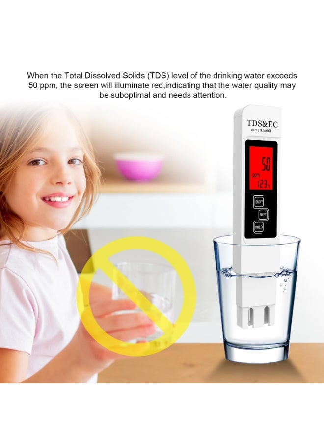 4-in-1 Digital TDS Meter – Instant Water Tester for TDS, EC, Temperature (°C/°F), Ultra-Accurate with Titanium Probe, Backlit Screen, Portable Design for Pool/Aquarium/RO Systems (White) - Image 3